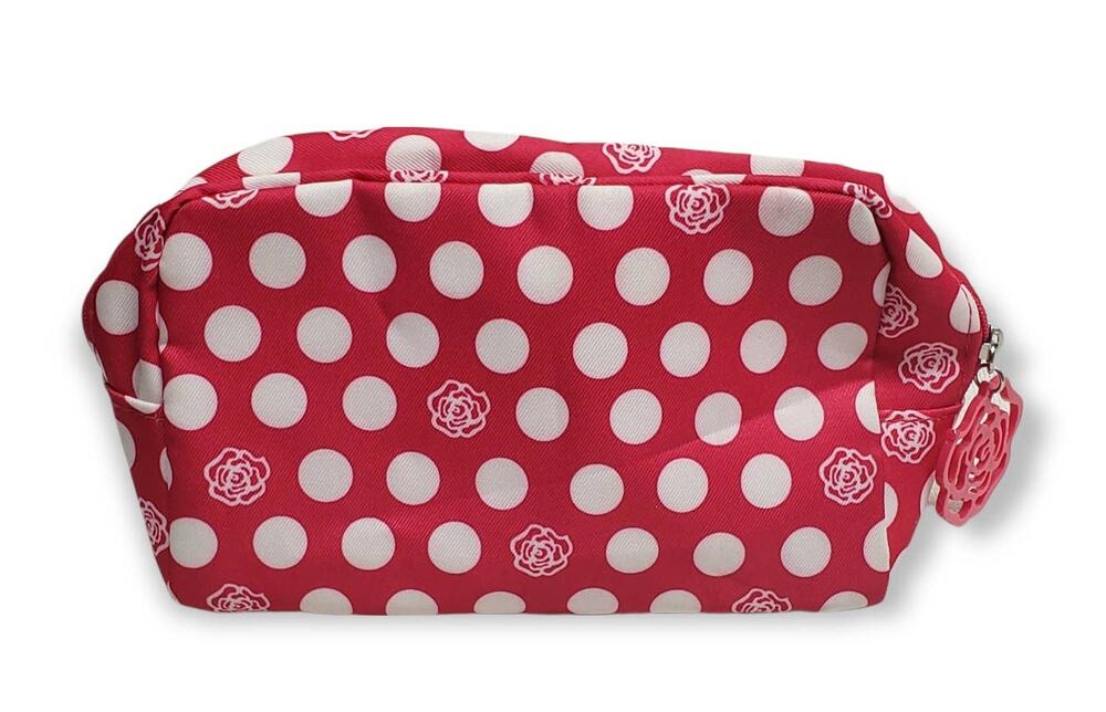 Lancome Pink Polka Dot Flower Make Up Bag / Travel Case
